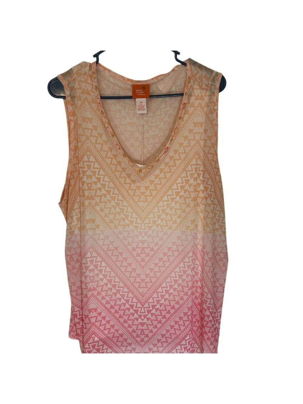 Hearts of Palm Women's Plus 2X Geometric V-Neck Sleeveless Tank Top Multicolor